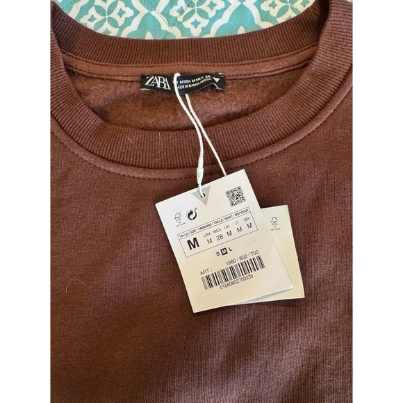 ZARA‎  NWT JOIN LIFE Plush  Brown Cropped Sweatshirt Size M - Picture 4 of 7